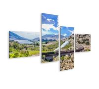 islandburner Prime Image sur toile Voyage en train au-dessus d'un ancien pont de chemin de fer dans un paysage pittoresque - Toile 150 x 80 cm - 4 pièces