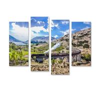 islandburner Prime Image sur toile Voyage en train au-dessus d'un ancien pont de chemin de fer dans un paysage pittoresque - Toile 130 x 80 cm - 4 pièces