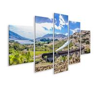 islandburner Prime Image sur toile Voyage en train au-dessus d'un vieux pont ferroviaire dans un paysage pittoresque - Toile 170 x 80 cm - 5 pièces