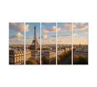 islandburner Prime Image sur toile Vue d'automne sur la Tour Eiffel et l'architecture parisienne - Toile 160 x 80 cm - 5 pièces XXL