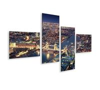 islandburner Prime Image sur toile vue nocturne de la ville des lumières sur la rive de la rivière vue d'oiseau Images murales Poster
