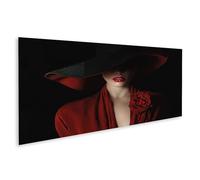islandburner Prime Impression sur toile Femme avec chapeau et rose dans l'ombre du silence - Toile 120 x 40 cm - Panorama