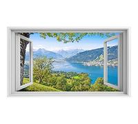 islandburner Prime Tableau sur toile avec vue sur fenêtre Motif paysage avec alpes et lac de montagne dans Zell Am See Autriche Effet légendaire