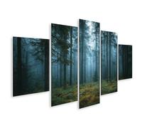 islandburner Prime Tableau sur toile Forêt brumeuse le matin avec grands arbres et sous-bois vert
