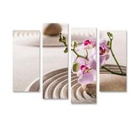 islandburner Prime Tableau sur toile Jardin zen avec orchidée et pierres dans le sable - Toile 130 x 80 cm - 4 pièces