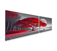 islandburner Prime Tableau sur toile Motif arbre rouge sur la plage à la pleine lune, silence et tranquillité