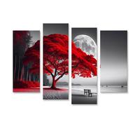 islandburner Prime Tableau sur toile Motif arbre rouge sur la plage à la pleine lune, silence et tranquillité