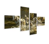 islandburner Prime Tableau sur toile Motif chevaux au soleil sur la rive de la rivière dansant dans l'eau