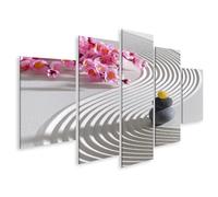 islandburner Prime Tableau sur toile Motif jardin zen avec pierres et fleurs au motif sable 170 x 80 cm 5 pièces