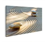 islandburner Prime Tableau sur toile Motif jardin zen avec pierres et vagues dans le sable 80 x 40 cm