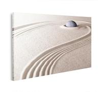 islandburner Prime Tableau sur toile Motif jardin zen et pierre dans le sable avec lignes circulaires 80 x 40 cm