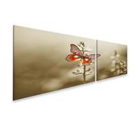 islandburner Prime Tableau sur toile Motif papillon sur fleur en sépiaton Style vintage