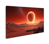 islandburner Prime Tableau sur toile Motif planète rouge la nuit dans un paysage surréaliste avec montagnes