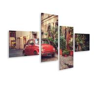 islandburner Prime Tableau sur toile Motif voiture rouge dans une vieille ville romantique avec plantes et charme