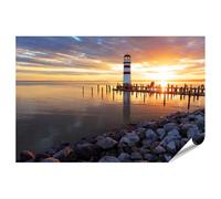 islandburner Prime XXL Poster Coucher de soleil sur le phare sur la rive du lac Images de qualité supérieure Impression photo