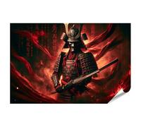 islandburner Prime XXL Poster de guerrier samouraï en armure rouge et fumée - Impression photo de qualité supérieure