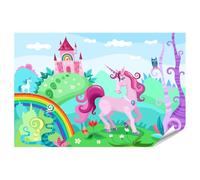 islandburner Prime XXL Poster licorne rose dans un pays des contes de fées coloré avec château et arc-en-ciel