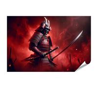 islandburner Prime XXL Poster représentant un guerrier Samouraï rouge dans une déserte rouge avec épée et fumée