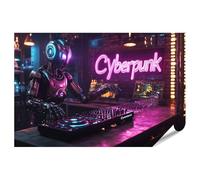 islandburner Prime XXL Poster robot DJ dans un club cyberpunk fluo pour le salon, les passionnés de technologie et de club, impression photo de qualité supérieure