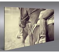 islandburner Tableau moderne Cowboy V2 Chevaux de Selle de l'Année de Sepia Impression sur toile - Tableau pour fauteuils salon cuisine meubles bureau maison - Photographie format XXL