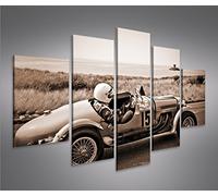 islandburner Tableau moderne voiture de course voiture de course de sépia vintage classique Oldie Impression sur toile - Tableau pour fauteuils salon cuisine mobilier bureau maison - photo format XXL