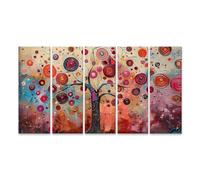 islandburner Tableau mural sur toile Arbre coloré avec fleurs en spirale pour décoration murale créative - 5 pièces XXL - Edition S1