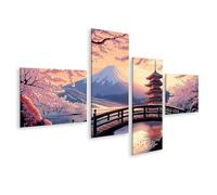 islandburner Tableau Premium sur Toile - Paysage Japonais avec Fleurs de Cerisier et Pagode pour les Amateurs de Japon - Décoration Murale pour le Salon