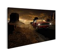 islandburner Tableau sur Toile 1967 Ford Mustang Rouge Métallique Monument Valley Cadre Affiche Poster Murale Tableaux