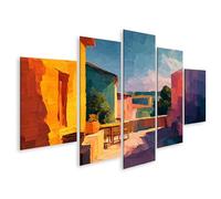 islandburner Tableau sur toile - 5 pièces - Décoration murale colorée d'une cour méditerranéenne - Style fauvisme