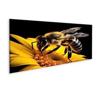 islandburner Tableau sur Toile Abeille Fleurs Jaunes Gros Plan Noir Journée Mondiale des Abeilles Cadre Affiche Poster Murale Tableaux