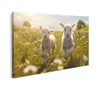 islandburner Tableau sur toile Agneaux heureux Courir sur les prairies Images murales Poster