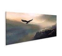 islandburner Tableau sur toile Aigle survole le coucher du soleil sur le lac de montagne Cadre Affiche Poster Murale Tableaux