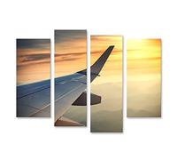 islandburner Tableau sur toile Aile D'avion Coucher De Soleil Au-dessus Des Nuages Cadre Affiche Poster Murale Tableaux