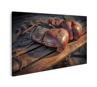 islandburner Tableau sur toile Anciens gants de boxe sur banc en bois pour salle de sport amateurs de sport Images murales Poster
