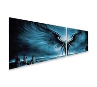 islandburner Tableau sur toile Ange déchu sur une ville sombre Images murales 160 x 40 cm