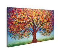 islandburner Tableau sur toile - Arbre coloré des saisons - Mosaïque - Œuvre d'art colorée - Tableau mural - Poster