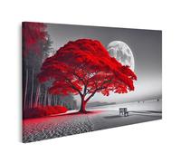 islandburner Tableau sur toile Arbre rouge sur la plage à la pleine lune, silence et tranquillité
