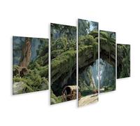 islandburner Tableau sur toile Arche en pierre naturelle dans un paysage luxuriant avec chars et animaux - 5 pièces