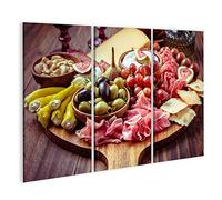 islandburner Tableau sur toile Assiette d'antipasti de charcuterie avec une sélection de salami italien environ Cadre Affiche Poster Murale Tableaux