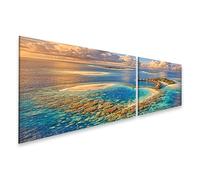 islandburner Tableau sur toile Atoll en forme de cœur aux Maldives au coucher du soleil - 2 pièces