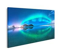 islandburner Tableau sur Toile Aurora Reflète Plus Bleu dans l'eau Aurores Boréales dans Les îles Lofoten en No Cadre Affiche Poster Murale Tableaux