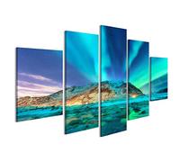 islandburner Tableau sur toile Aurore. Aurores boréales dans les îles Lofoten, en Norvège. Ciel étoilé avec des lumières polaires. Tableaux, Image, Poster JTZ