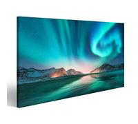 islandburner Tableau sur toile Aurore boréale dans les îles Lofoten, en Norvège. Aurore. Aurores boréales vertes. Ciel étoilé avec Tableaux, Image, Poster JTU