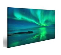 islandburner Tableau sur toile Aurore sur la mer. Aurores boréales dans les îles Lofoten, en Norvège. Ciel étoilé avec des lumières Tableaux, Image, Poster JTW