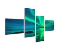 islandburner Tableau sur toile Aurore sur la mer. Aurores boréales dans les îles Lofoten, en Norvège. Ciel étoilé avec des lumières Tableaux, Image, Poster JTW