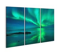 islandburner Tableau sur toile Aurore sur la mer. Aurores boréales dans les îles Lofoten, en Norvège. Ciel étoilé avec des lumières Tableaux, Image, Poster JTW