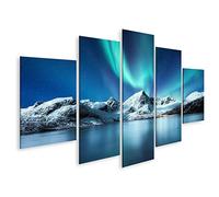 islandburner Tableau sur Toile Aurores Boréales Îles Lofoten Norvège Aurores Boréales Montagnes Réflexion Eau W Cadre Affiche Poster Murale Tableaux