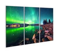 islandburner Tableau sur toile avec aurores boréales sur la rive du lac la nuit Images murales Poster