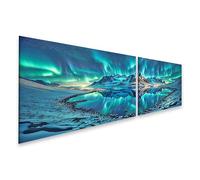 islandburner Tableau sur toile avec aurores boréales sur une montagne d'hiver avec reflet lac Images murales Poster