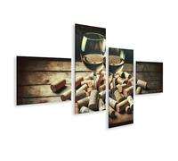 islandburner Tableau sur toile avec bouchons de vin et verres à vin croisés sur table en bois